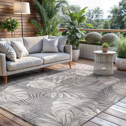 Miniatura 89 de CAMILSON Alfombra para Interiores y Exteriores, Alfombras de Área Azules 5x7 con Hojas Tropicales Botánicas para Patios Interiores y Exteriores