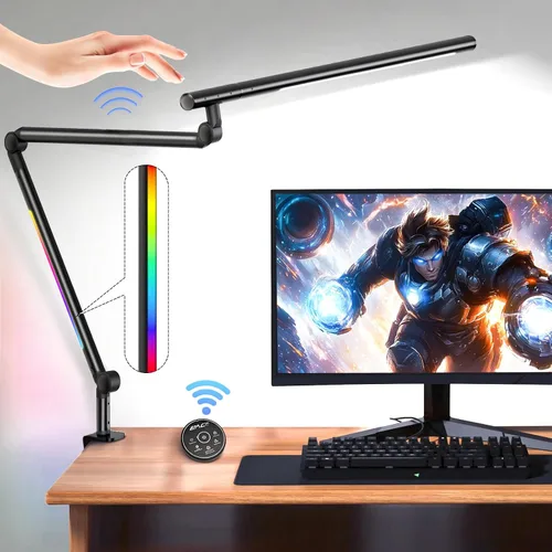 Miniatura 8 de Lámpara de escritorio LED con abrazadera, lámpara de escritorio de arquitecto con control remoto, luz de escritorio de brazo oscilante flexible