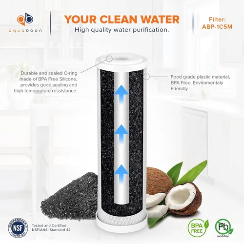 Miniatura 5 de Aquaboon Filtro de agua de bloque de carbono prémium de 1 micrón, 10 x 2.5 pulgadas, paquete de 6 filtros CTO para toda la casa para sistemas