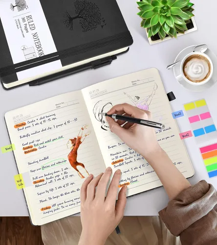 Miniatura 6 de Cuaderno con Líneas - 365 Páginas A5 Cuadernos Gruesos para Escribir Cuaderno Rayado, Diario de Cuero de Tapa Dura para Mujeres y Hombres, Cuaderno