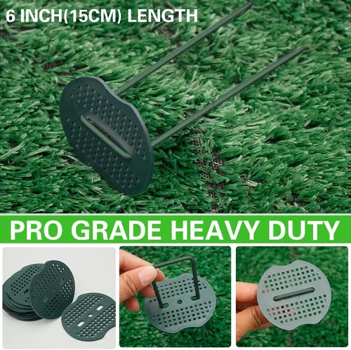 Miniatura 5 de Bakulyor 200 piezas de grapas para césped artificial verde + 200 piezas de arandelas de búfer, grapas de 15 cm calibre 11 para paisaje, puntas
