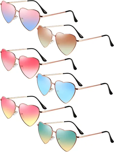 Frienda 6 pares de lentes de sol en forma de corazón vintage con marco de corazón multicolor de metal retro para mujer