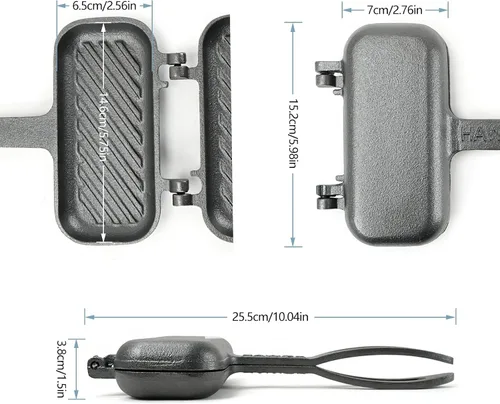 Miniatura 2 de HAWOK - Sandwichera compacta de hierro fundido a la parrilla, sartén de doble cara, sándwich de desayuno, tostadora para perros calientes Negro 01