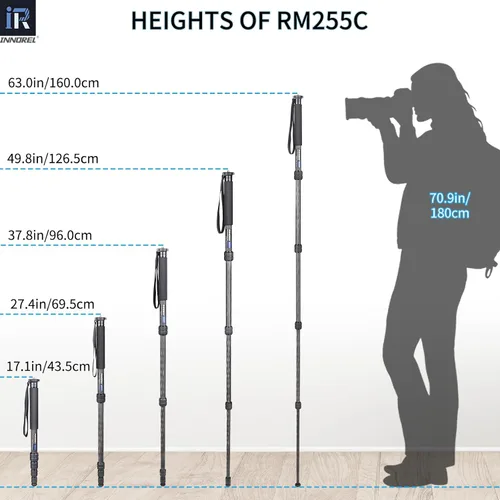 Miniatura 5 de Cámara de fibra de carbono Monopod INNOREL RM255C Profesional Portátil Compacto Ligero Viaje Monopod de 5 secciones para Canon Nikon Sony DSLR