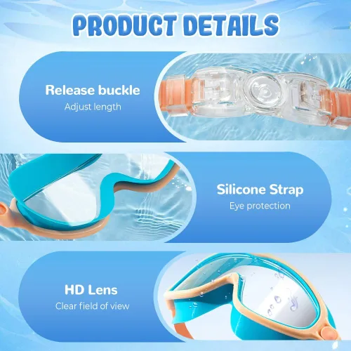Miniatura 2 de Gafas de natación de marco grande impermeables y antivaho para niños, gafas de natación de visión amplia de verano 2025 para niños y niñas Azul