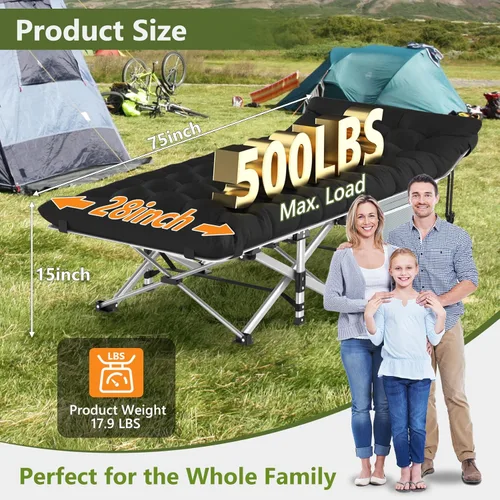 Miniatura 2 de Slendor - Cuna plegable de campamento negra, cuna para dormir para adultos con bolsa de transporte, colchón, cama de campamento portátil Oxford
