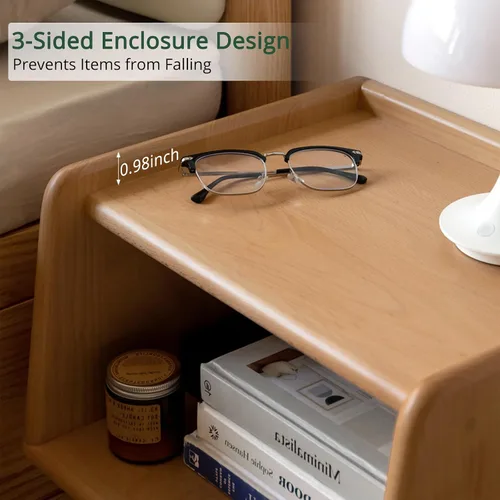 Miniatura 6 de Mesita de noche de madera maciza 100% natural con almacenamiento abierto, elegante mesita de noche moderna de mediados de siglo para dormitorio, 2