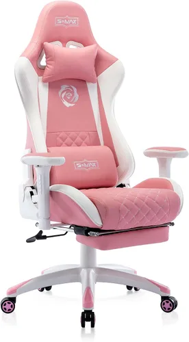 S*MAX Silla de juegos con reposapiés, asiento grueso, silla ergonómica para juegos con reposabrazos 3D, sillas de jugador de piel sintética para