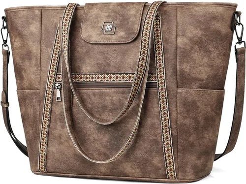 Miniatura 20 de FADEON Bolso Grande para Laptop de Cuero para Mujer, Bolso de Mano de Diseño, Mochila de Viaje a la Moda, Bolso de Hombro 1 estilo retro marrón