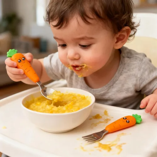 Miniatura 4 de Ginbear Utensilios para niños pequeños con estuche, cucharas y tenedores no tóxicos para niños a partir de 18 meses, bonito juego de cubiertos