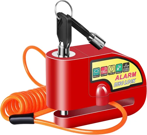 Bloqueo de freno de disco de alarma para motocicleta, cerraduras de motocicleta, antirrobo, bloqueo de disco de seguridad, impermeable, 110 dB, Rojo