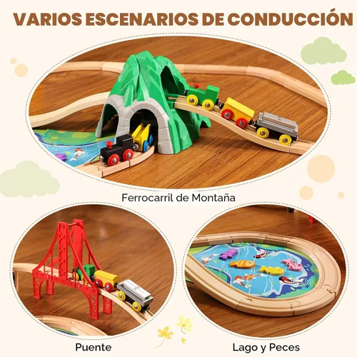 Miniatura 5 de SainSmart Jr. Juego de tren de madera de 112 piezas para niños pequeños – Pistas de tren de doble cara, compatibles con Brio, Thomas, Melissa & Doug