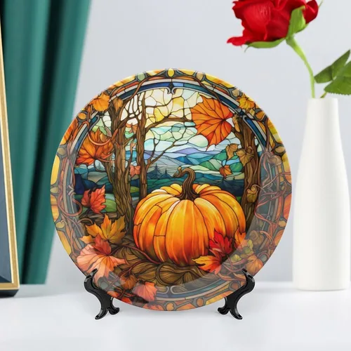 Miniatura 6 de Platos decorativos, diseño de acuarela de calabaza otoñal, placa de exhibición para el hogar, oficina, cocina, decoración de mesa, platos de Otoño