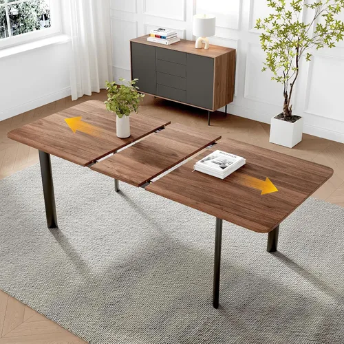 Miniatura 12 de HIPIHOM Juego de mesa de comedor extensible de 63 a 78.7 pulgadas para 6, mesa de cocina moderna con 6 sillas de comedor para 4 a 6 personas, mesa