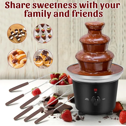 Miniatura 3 de Fuente de fondue de chocolate con 6 tenedores de inmersión de 3 niveles, máquina eléctrica de fusión de chocolate, perfecta para postres