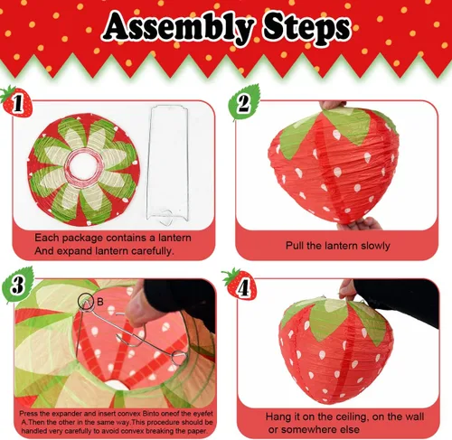 Miniatura 6 de Decoraciones de cumpleaños de tartas de fresa: pancarta, adornos para pasteles, globos, pompones de papel y abanicos para fiesta temática de fresas