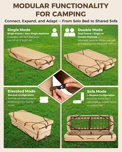 Miniatura 7 de KingCamp Base inflable para catre de campamento, marco de colchón de aire resistente para tiendas de campaña, marco de cama portátil fuera del suelo