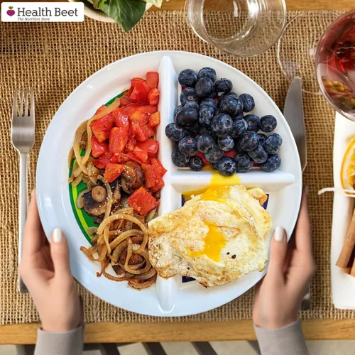 Miniatura 9 de Health Beet Plato de control de porciones de 10" para diabéticos para una alimentación equilibrada - 3 secciones divididas para verduras