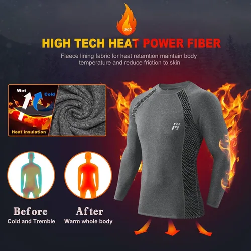 Miniatura 21 de MEETWEE Paquete de 4/5 camisas de compresión térmica para hombre, manga larga, forro polar, capa base, equipo de entrenamiento de invierno