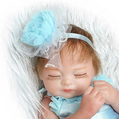 Miniatura 3 de Pinky - Mini muñeca de vinilo duro de silicona de cuerpo completo de 10.2 in, muñecas recién nacidas realistas con vestido azul, regalo