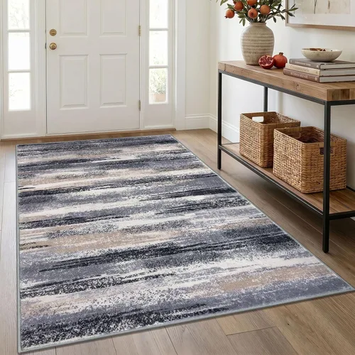 Miniatura 54 de Lansny Alfombra moderna abstracta para entrada de interiores de 2 x 3 pies, lavable, antideslizante, suave, alfombra de área pequeña, color negro