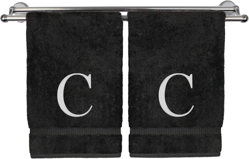 Juego de 2 toallas de mano con monograma, regalo personalizado, juego de 2 toallas bordadas con letras de bloque blanco, extra absorbente, 100%