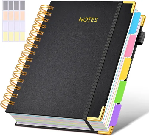 Miniatura 62 de Cuaderno universitario de espiral con tapa dura de cuero de 8 x 10 pulgadas, con pestañas separadoras extraíbles, para 5 materias, a rayas; diario