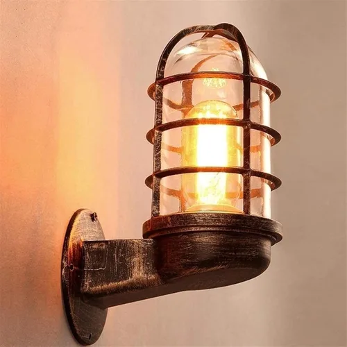 Miniatura 2 de Creative Wrought Iron Glass Wall Lamp - Retro Industrial Style Wall Sconce for Bar and Bedroom, E27 Illumination (White/Brown)