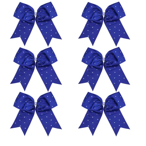 Miniatura 25 de Lazos de animadora jumbo de 8 pulgadas con diamantes de imitación brillantes para cola de caballo, lazos de porrista, 6 unidades, color negro