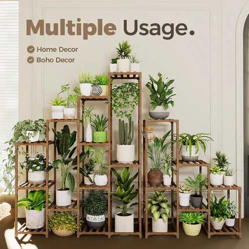Miniatura 2 de BamWorld - Soporte alto con estante para plantas grandes; Uso en interiores/exteriores. Perfecto para sala de estar, jardín, balcón