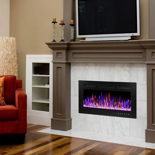 Miniatura 8 de BETELNUT Chimenea eléctrica de 30 pulgadas montada en la pared y empotrada con control remoto, calentador de chimenea de pared ultrafino