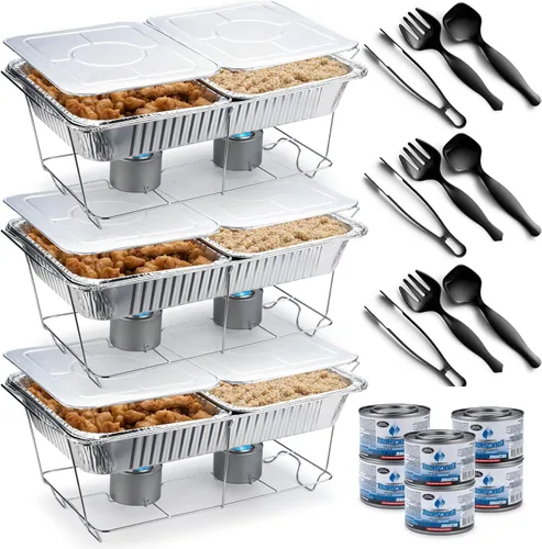 Juego de Chafing Dish Desechable para Bufé, Calentadores de Alimentos para Fiestas, 33 Piezas de Suministros de Catering - Servidores y Calentadores
