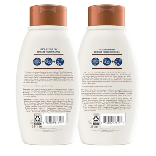 Miniatura 2 de Aveeno Fresh Greens Juego de Champú y Acondicionador, Sin Sulfatos, Clarificante y Voluminizante para Cabello Fino o Delgado, Romero, Menta, Pepino