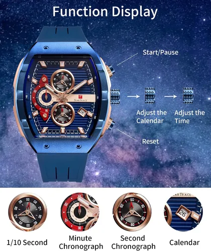 Miniatura 5 de Relojes para hombre con correa de silicona analógico de cuarzo impermeable cronógrafo luminoso Tonneau relojes para hombre, vestido deportivo