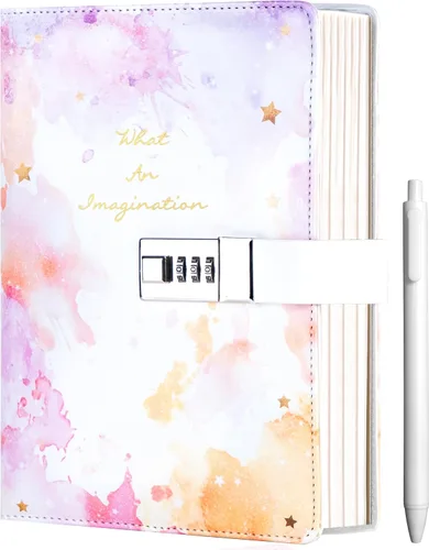 Miniatura 10 de CAGIE Diary with Lock for Girls Age 8-12,Birthday Gifts for 9 10 11 12 Year Old Girls, Tie Dye Design 192 Pages Diary with Pen, 5.7 x 8.5 Inch Azul