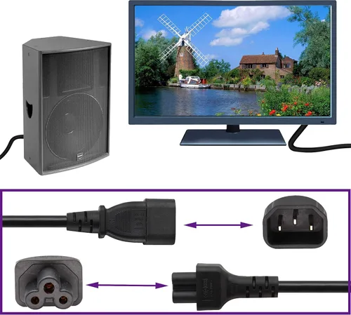 Miniatura 5 de Paquete de 2 cables de CA C14 a C5, 10A 125V IEC adaptador de corriente macho a hembra de 3 polos, convertidor de CA C5 a C14 para convertidor
