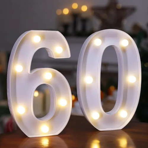 Miniatura 22 de Letras iluminadas para decoración de feliz cumpleaños, números LED alimentados por batería, letrero de número de marquesina para fiesta