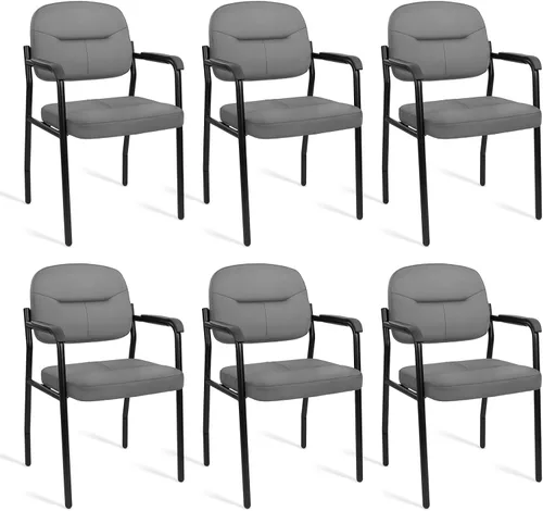 Miniatura 14 de CLATINA Juego de 2 sillas de cuero para invitados de oficina, sillas de recepción, sin ruedas, con reposabrazos y soporte de madera, sillón