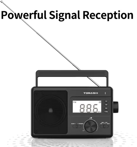 Miniatura 7 de TOMASHI Radio portátil AM/FM/SW de 3 bandas, radio AM FM con reloj, funciona con pilas, Micro SD/USB para reproducción de MP3/WMA, pantalla LCD