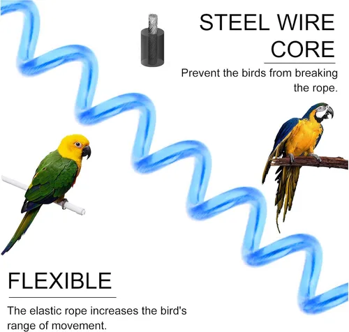 Miniatura 4 de Wishlotus Cuerda voladora de loro, 16.4 ft, cadena de pie de loro, correa de entrenamiento para exteriores, arnés de entrenamiento elástico