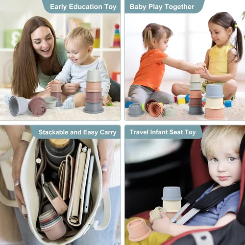 Miniatura 5 de Vasos apilables para bebés, juguete de baño Montessori para niños pequeños de 1 a 3 años, 8 vasos apilables con números para bebés de 6 a 12 meses