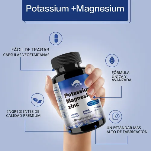 Miniatura 3 de Suplemento de Potasio y Magnesio 1000mg, Aspartato de Magnesio, Potasio y Zinc para el Apoyo Vascular, Óseo, Cardíaco, Muscular y Nervioso, Sin OMG