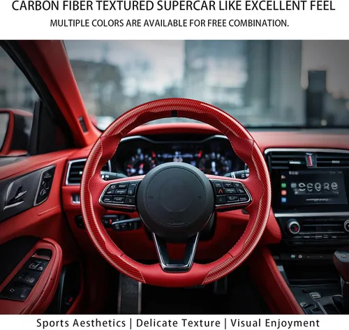 Miniatura 6 de Fundas para volante, 3 piezas de fibra de carbono antideslizante con clip en el volante del automóvil, protector universal para la mayoría de ruedas