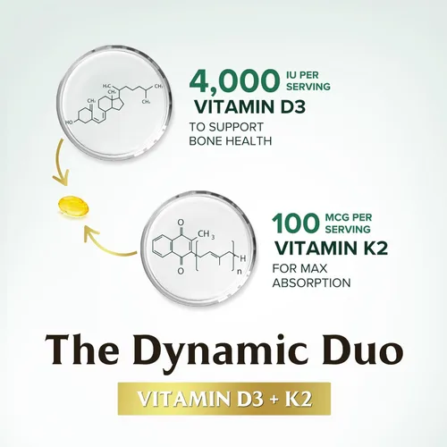 Miniatura 6 de Vitamina D3 4000 UI, 100 mcg por porción, Vitaminas D K2 extra fuertes 2 en 1 para apoyo óseo, corazón y muscular, apoyo inmunológico y absorción