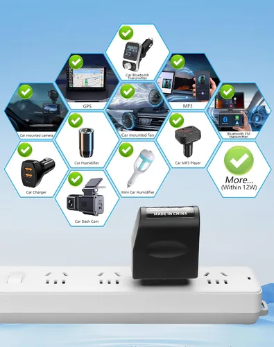 Miniatura 3 de CERRXIAN Adaptador de CA a CC Enchufe de pared a 12V 12W Convertidor de encendedor de cigarrillos 100-240V AC a DC 12 V Adaptador de encendedor