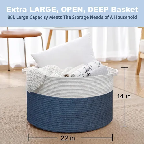 Miniatura 3 de MEGASKET Cesta de cuerda extra grande, cesta de almacenamiento de mimbre tejida XXXL, organizador y almacenamiento de juguetes para habitación