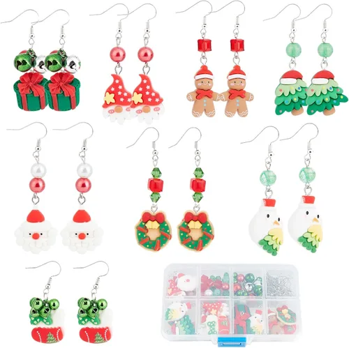 Miniatura 9 de SUNNYCLUE 1 caja de 10 pares de aretes de piel sintética de Navidad para árbol de Navidad, aretes colgantes de piel sintética con forma de lágrima