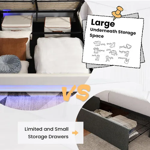 Miniatura 8 de Ailisite Cama de almacenamiento elevable de tamaño matrimonial, cama de plataforma tapizada con cabecera de almacenamiento con botones capitoné