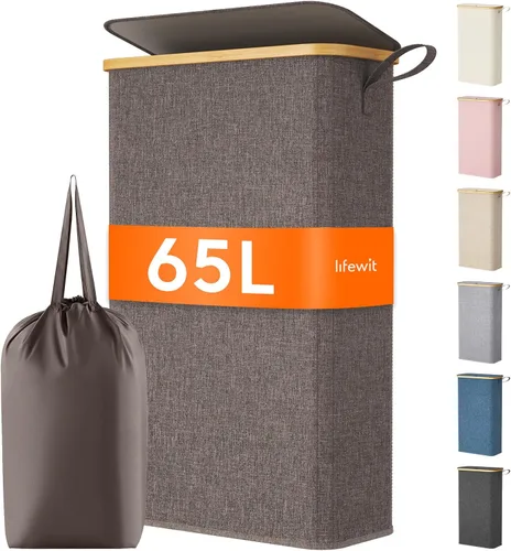 Miniatura 13 de Lifewit Cesto de Ropa Sucia Doble de 120L con Tapa, Cesto Grande Dual para Ropa Sucia con Bolsas Removibles, 2 Secciones Cestos Estéticos para Ropa