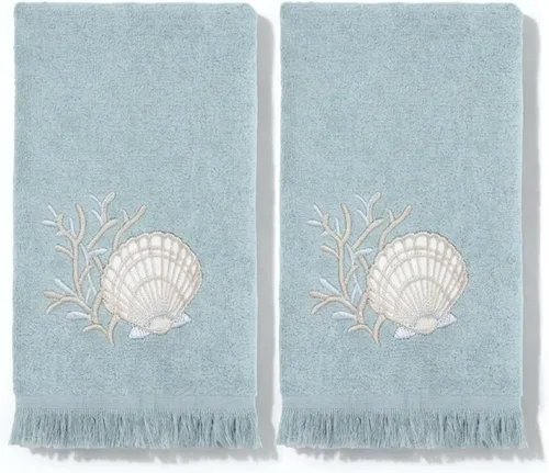 Miniatura 5 de Avanti Linens – Juego de toallas para los dedos, toallas de baño de terciopelo 100% algodón con estrellas de mar bordadas y coral, reverso de rizo